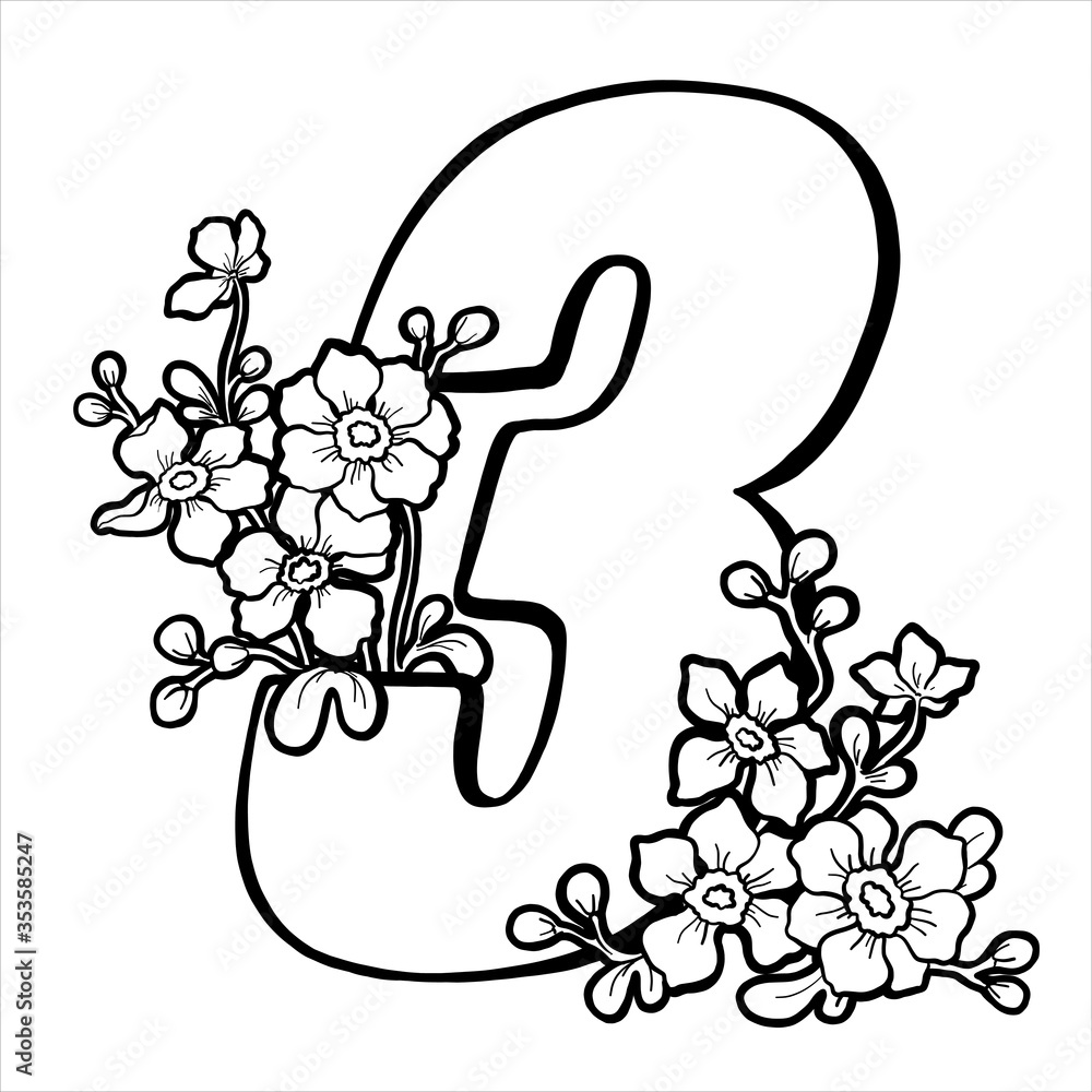 Decorative Number 3 For Coloring Coloring Book Page Element Of