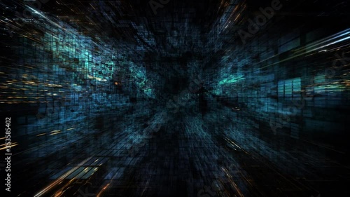 3D rendering of futuristic abstract digital virtual reality matrix particles grid cyber space sci fi and fantasy symmetry environment technology and vj loop background 