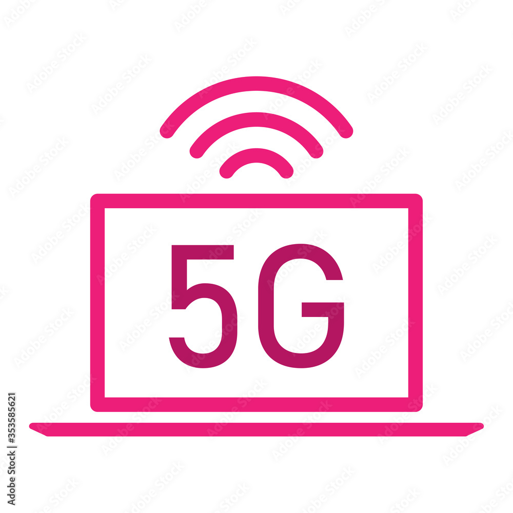 5g logo with laptop - Concept 5G fast internet, Logo 5G over the silhouettes of notebook. Vector stock illustration. Illustration 5g internet symbol in flat line minimalism style. 5g logo with laptop - Concept 5G fast internet, Logo 5G over the silhouettes of notebook. Vector stock illustration. Illustration 5g internet symbol in flat line minimalism style.
