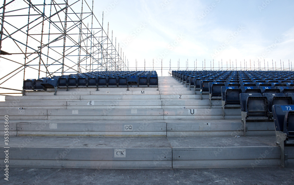 Fixing of chairs and construction of grandstand at Bahrain Bay