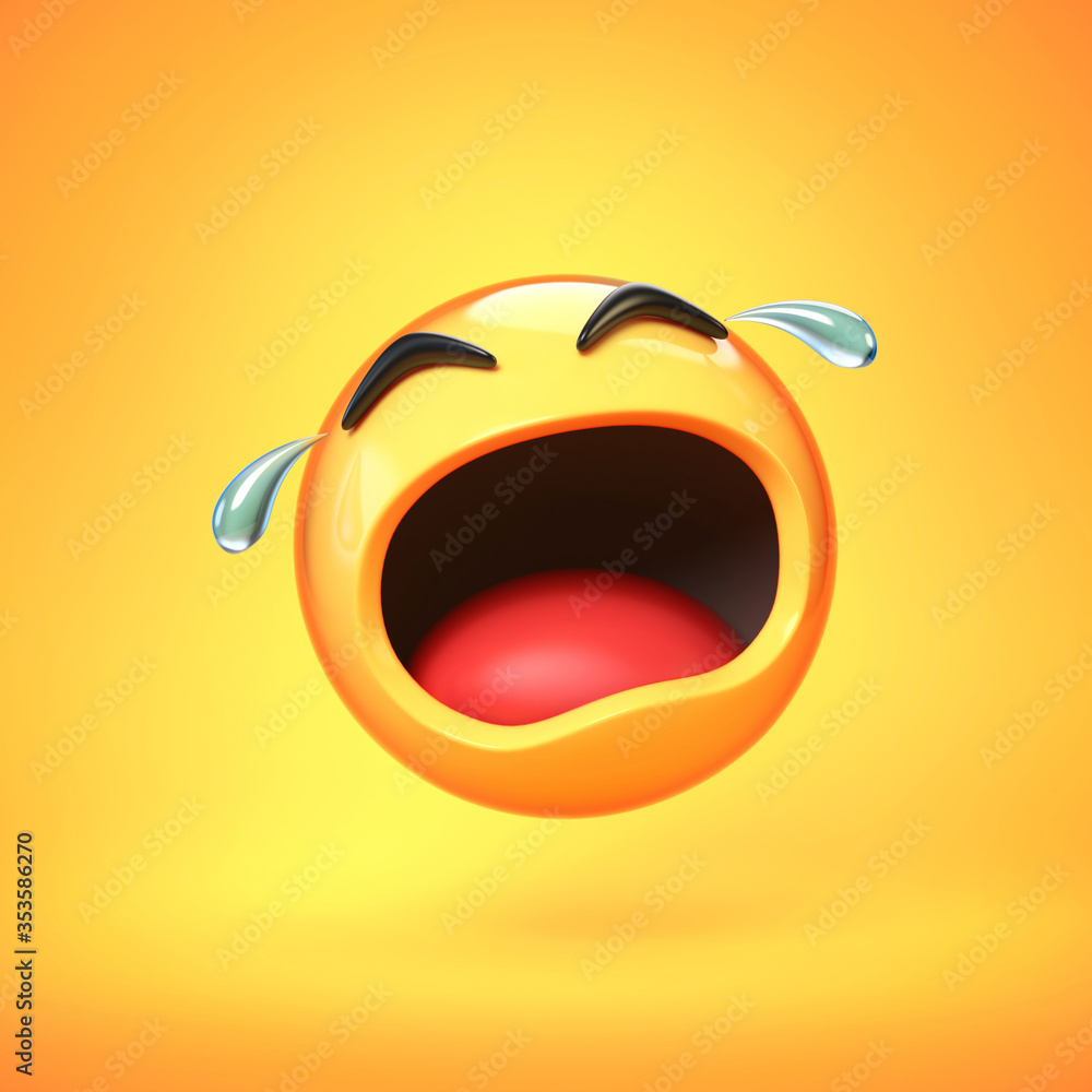 Crying emoji isolated on yellow background, emoticon in tears 3d rendering Crying emoji isolated on yellow background, emoticon in tears 3d rendering