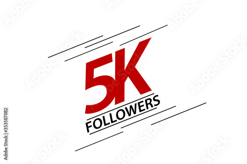 5K, 5000 Followers Thank you red and black speed line logotype for social media, internet - vector