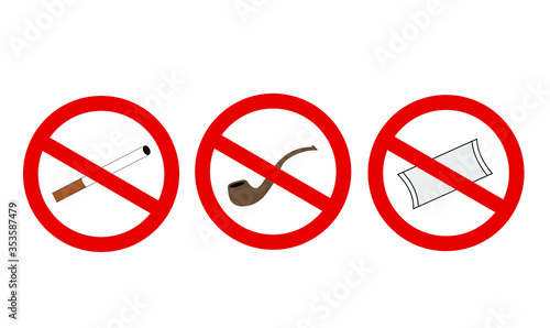 SET OF ICONS SMOKING CESSATION, ICON SIGN SMOKING CIGARETTES, PIPE AND SNUS IS PROHIBITED