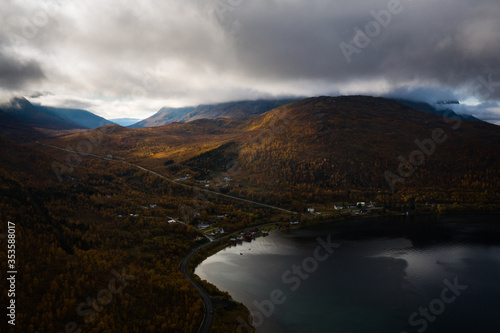 Norway Lofoten Islands Tromso mountain landscape cityscape aerial view scene