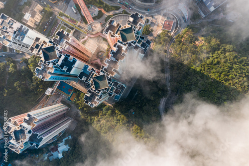 Hong Kong aerial landscape mountain view scene