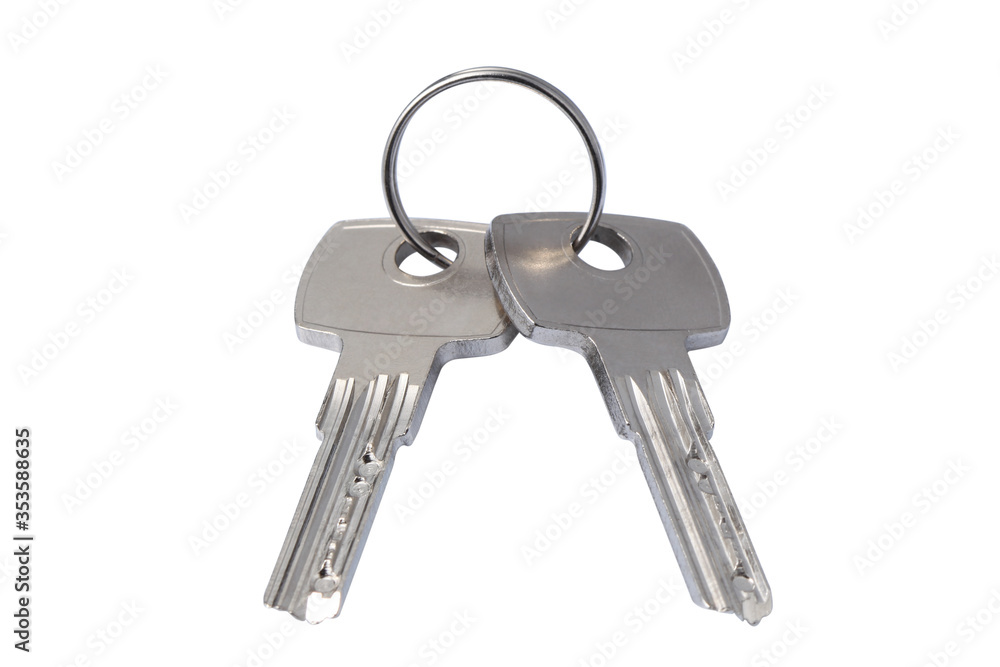 two keys isolated on white background with clipping path and copy space for your text two keys isolated on white background with clipping path and copy space for your text