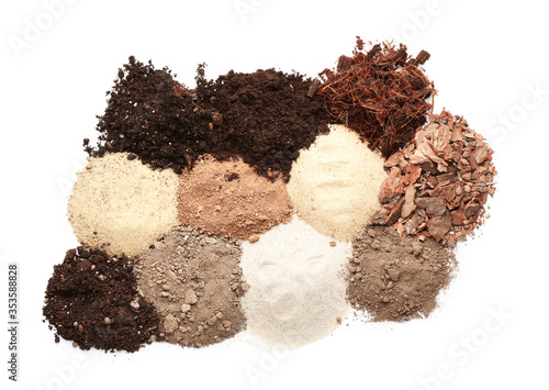 Heaps of different soils on...
