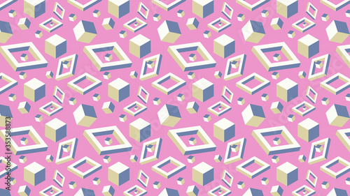 Simple geometric shape. Isometric illustration. Gradient. Creative colors. Logotype. Minimalistic digital art. 90s memphis style. Graphic design. Wallpaper for desktop. Vector EPS 10. 