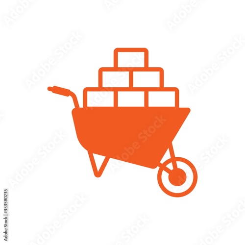 Wheelbarrow with bricks icon