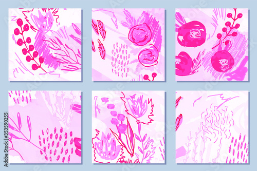 Set of vector  artistic illustrations. Modern graphics for a greeting card, w...