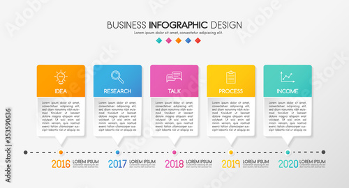 Business infograph with 5 steps. Colourful timeline. Vector