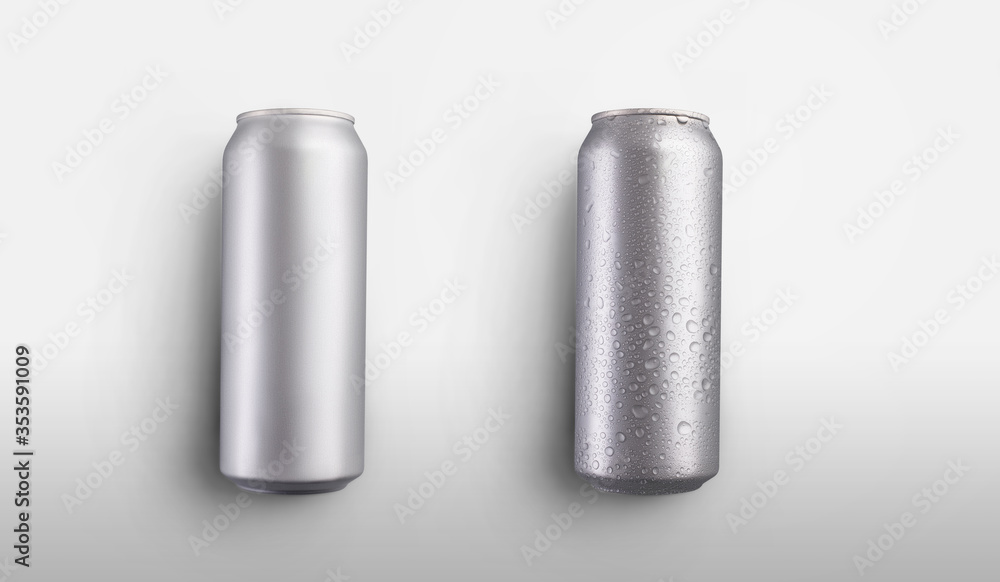 Mockup of tall empty shiny cans, with condensation of water, a tin bottle, isolated on a white background. Mockup of tall empty shiny cans, with condensation of water, a tin bottle, isolated on a white background.