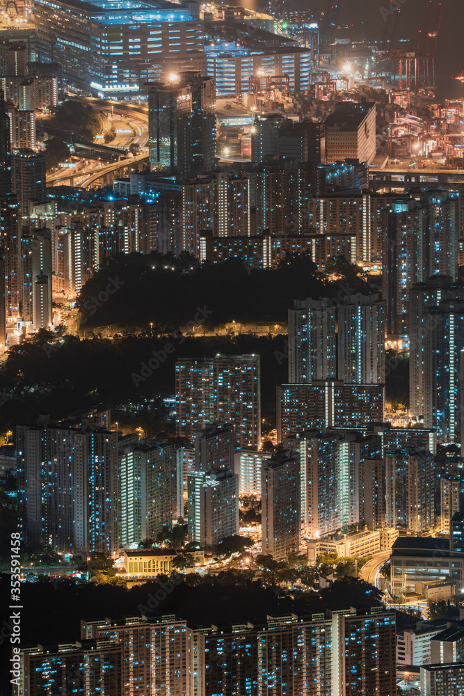 Obraz premium Hong Kong Night city building view scene