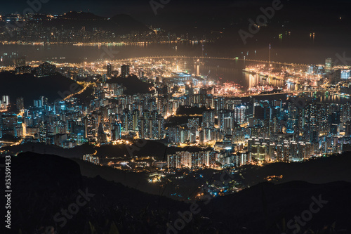 Hong Kong Night city building view scene