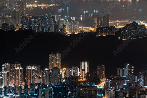 Hong Kong Night city building view scene