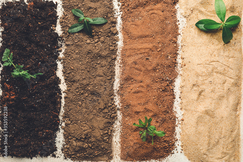 Foto Different types of soil as background