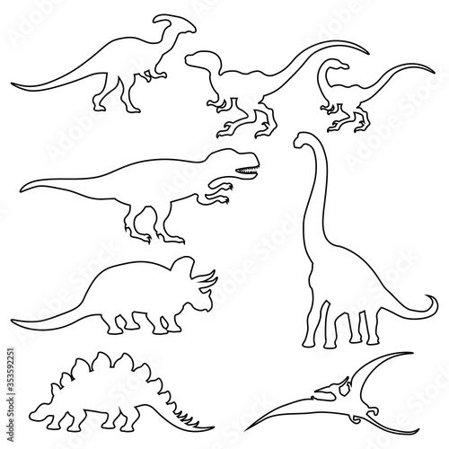 Vector set of different dinosaur silhouettes on a white isolated background. photo