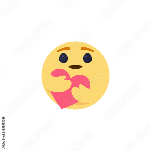 Cute smiling emoji with heart. Love, kindness symbol. Vector