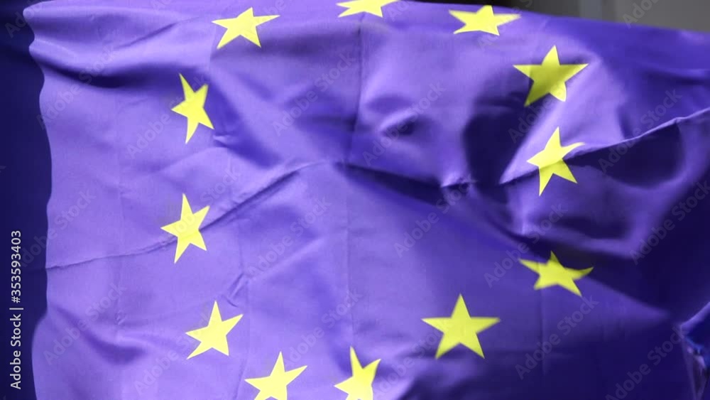 Closeup of EU flag waving in wind. Real time. 4K Closeup of EU flag waving in wind. Real time. 4K