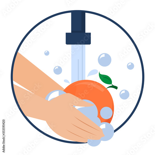 Hand washing grapefruit vector isolated. Wash fruits