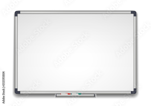 Whiteboard, marker white school board realistic vector