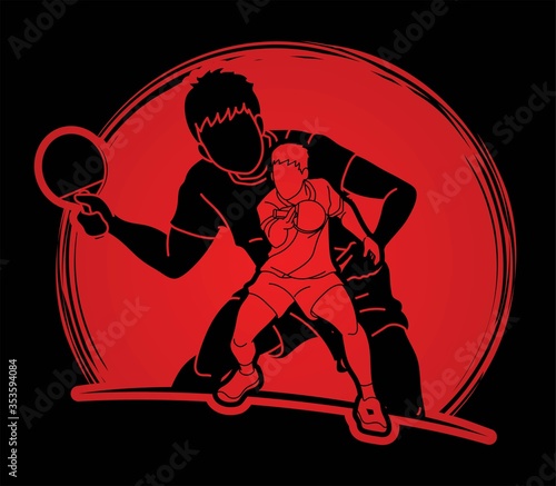 Group of Ping Pong players, Table Tennis players action cartoon sport graphic vector.