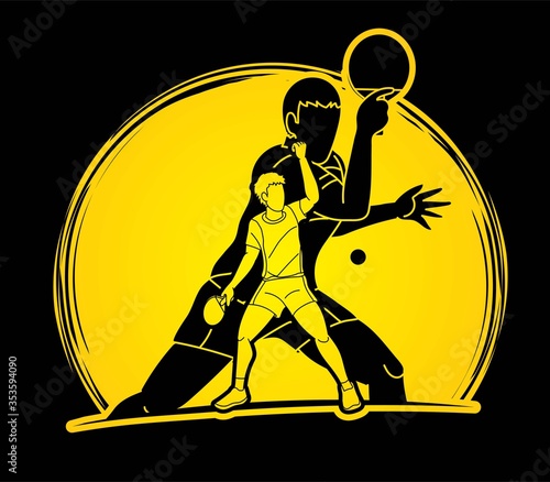 Group of Ping Pong players, Table Tennis players action cartoon sport graphic vector.