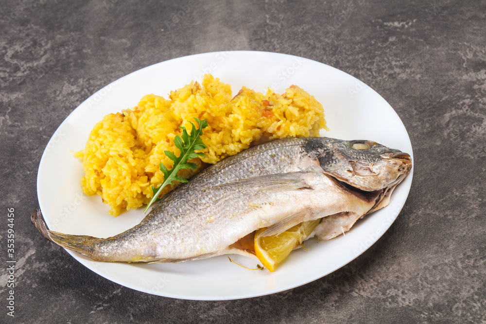 Steamed Dorada fish with rice