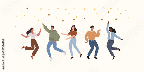 Dancing people. Happy young men and women have fun. Celebration. Vector