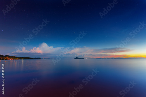 Fototapeta Naklejka Na Ścianę i Meble -  Sunset time with lightning and can see the stars in the sky at Wok tum beach Phangan island,Thailand