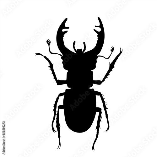 Vector silhouette of stag beetle on white background. Symbol of animal.
