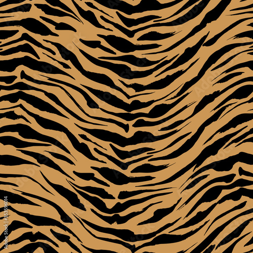 Realistic orange Safari pattern background, tiger animal skin print, vector seamless design. African safari leopard animal fur pattern with black spots background, black ink modern decoration
