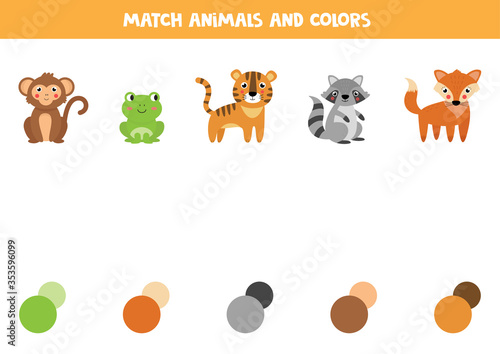 Match animals and their colors. Educational worksheet for kids.