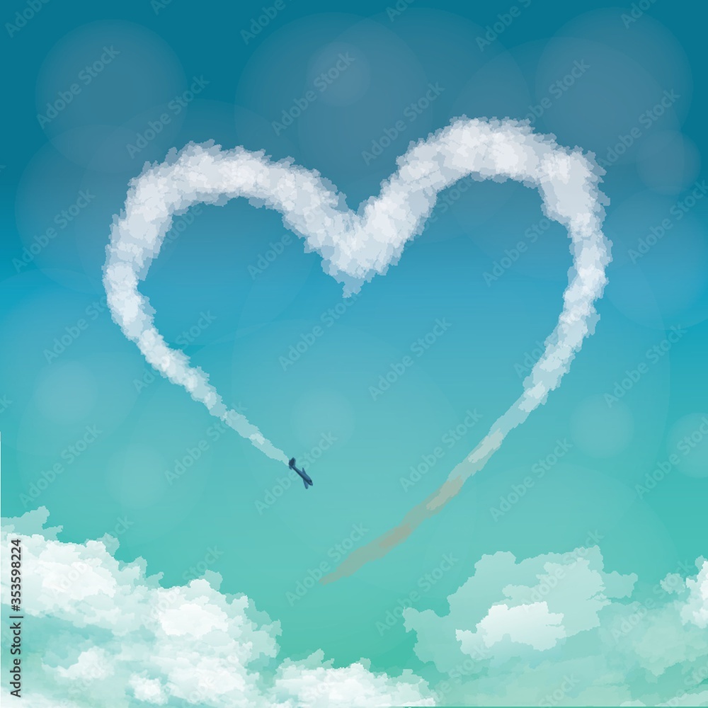 Naklejka premium Airplane making heart in sky