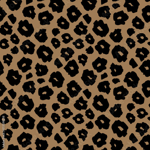 Safari pattern background, jaguar or cheetah panther animal skin print, vector seamless design. African safari leopard animal fur pattern with black spots on brown background, modern decoration