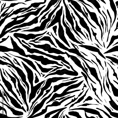 Black and White Safari pattern background, white tiger animal skin print, vector seamless design. African safari leopard animal fur pattern with black spots background, modern decoration
