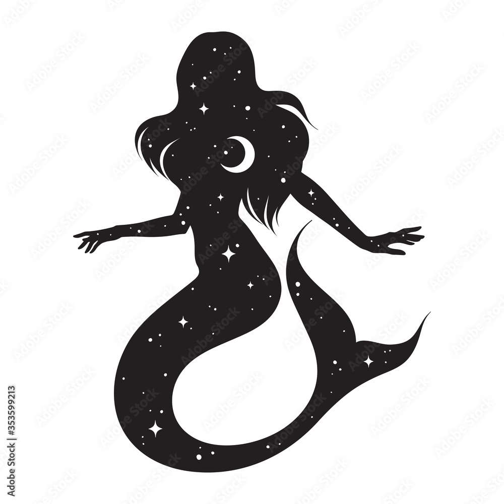 Whale tail sea wave tattoo mermaid fish Royalty Free Vector