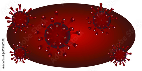 Five viruses on a red background