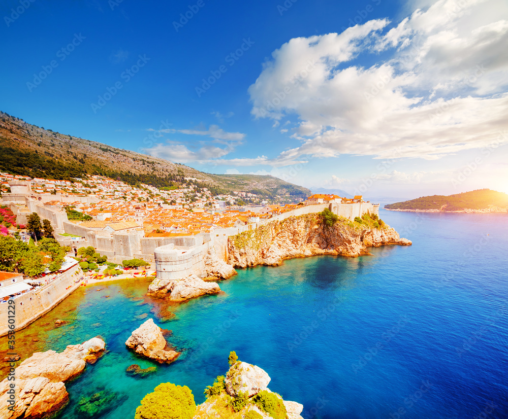Great view at famous european city of Dubrovnik - Fort Bokar on a sunny day. Location Croatia, South Dalmatia, Europe.