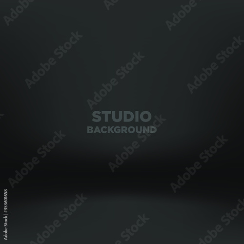 Black studio room background with spotlight gradient for premium, luxury product shooting. Vector white clean light room with empty floor backdrop