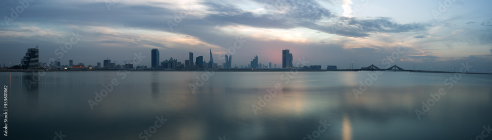Panormic view of Bahrain skyline during sunset Panormic view of Bahrain skyline during sunset
