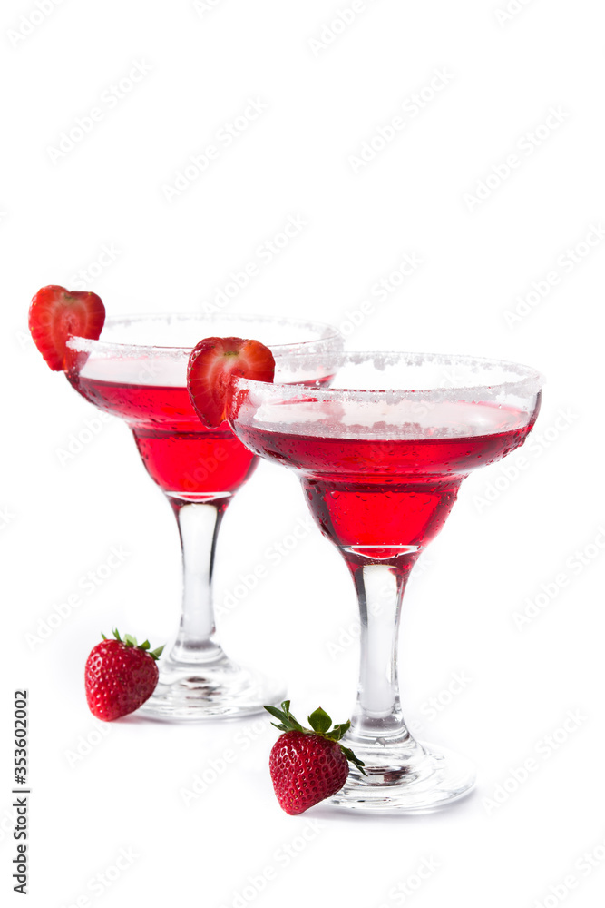 Strawberry cocktail drink in glass isolated on white background Strawberry cocktail drink in glass isolated on white background
