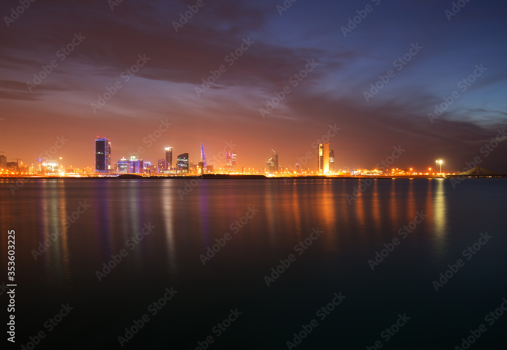 Panormic view of Bahrain skyline with reflection