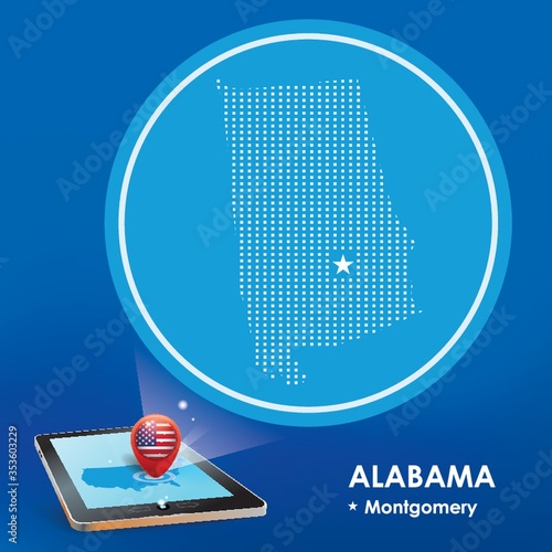 Tablet pc with alabama map projection