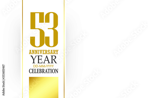 53 year anniversary, minimalist logo Box White Shape . ribbon, greeting card. Birthday invitation. year sign. Gold space vector illustration on white background - Vector