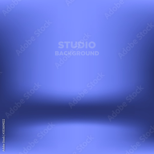 Blue studio room background with spotlight gradient for premium, luxury product shooting. Vector white clean light room with empty floor backdrop