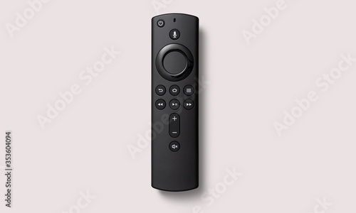 Vászonkép Black smart remote control on a white background