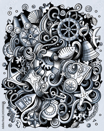 Nautical hand drawn vector doodles funny illustration.