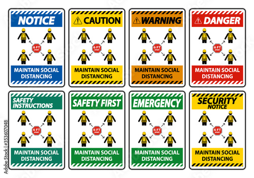 Maintain social distancing, stay 6ft apart sign,coronavirus COVID-19 Sign Isolate On White Background,Vector Illustration EPS.10