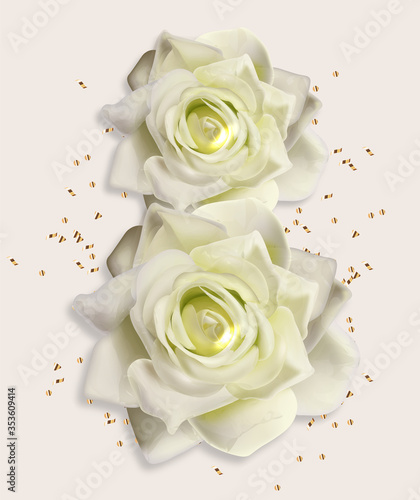 Hello spring, mother day, 8 march, realistic rose flowers, weeding card, spring invitation, sale shop banner, elegant background, vector illustration
